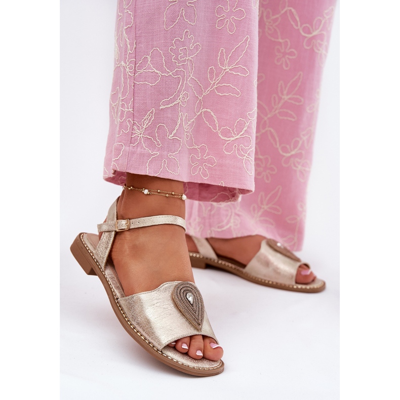 S.Barski Kvinnors plattklackade sandaler med en prydnad av S. Barski KV51-098 Zloty gyllene 2