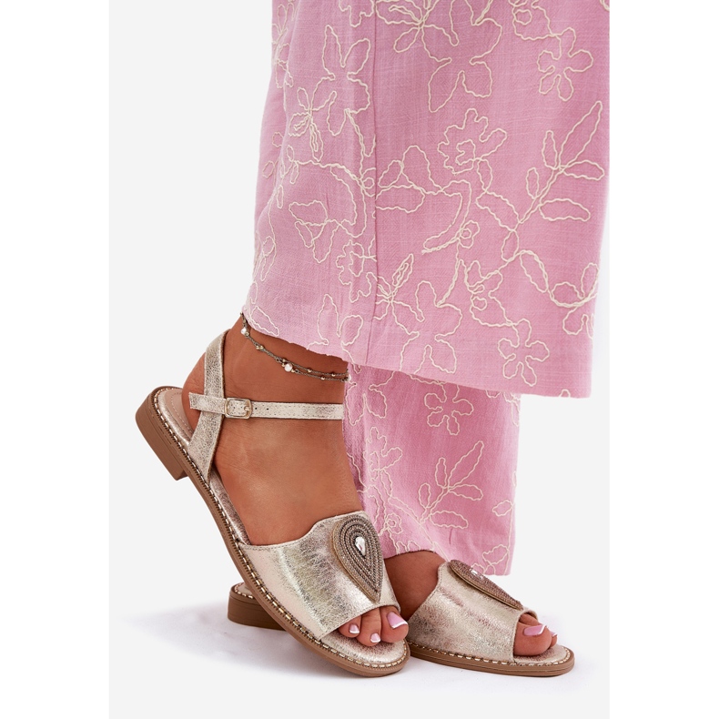 S.Barski Kvinnors plattklackade sandaler med en prydnad av S. Barski KV51-098 Zloty gyllene 1