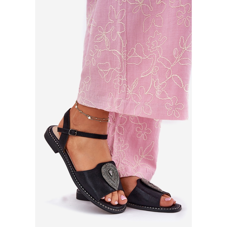 S.Barski Kvinnors plattklackade sandaler med en prydnad S. Barski KV51-098 svart 1