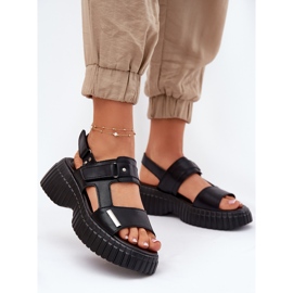 EVento Kvinnors lädersandaler på plattformen svart 2