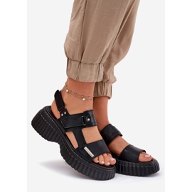 EVento Kvinnors lädersandaler på plattformen svart 1