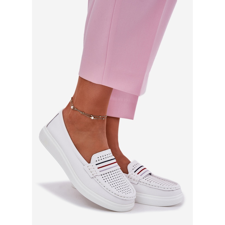 EVento Kvinnors läder loafers vita vita 1