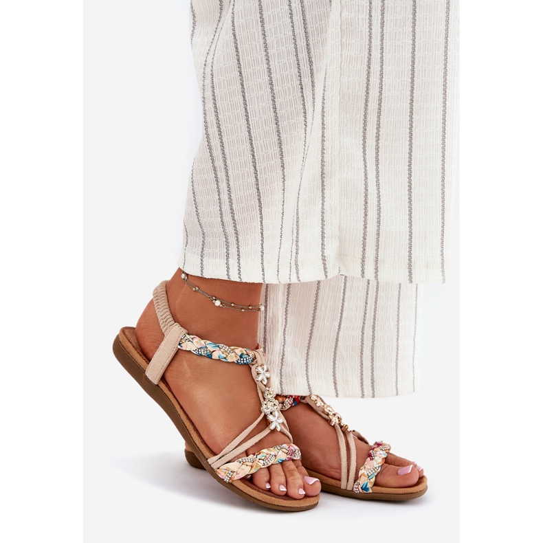 EVento Kvinnors sandaler med stift och vävda ränder beige 1