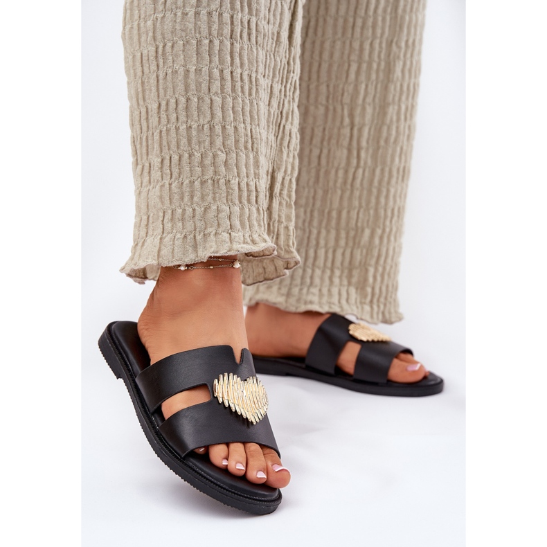 EVento Flat -hane kvinnors flip flops med en gyllene dekoration svart 2
