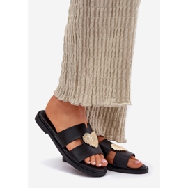 EVento Flat -hane kvinnors flip flops med en gyllene dekoration svart 1