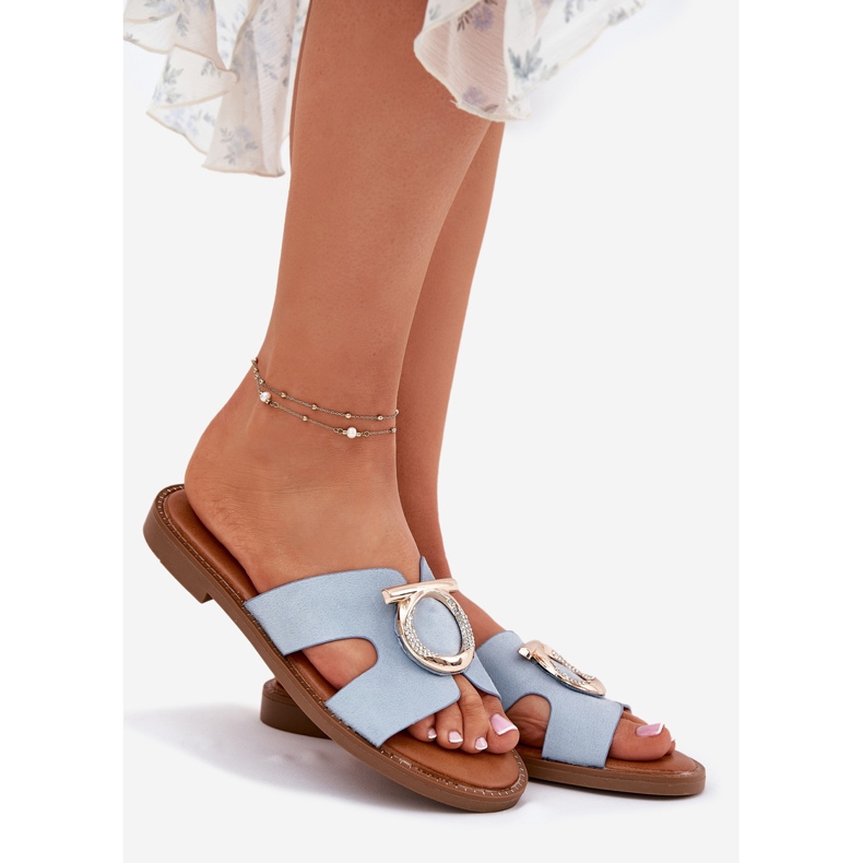 Vinceza Flat -hanterade kvinnors flip flops med en Vincez -dekoration 17381 Blue blå 1