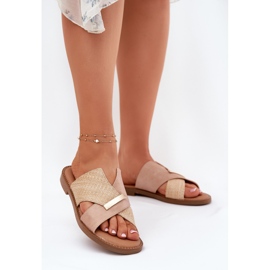 Kvinnors platta klackar med en dekorativ Vinceza 17385 Beige 2