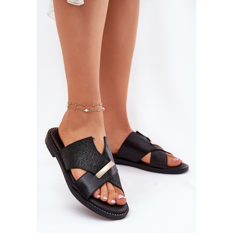 Kvinnors platta klackar med en dekorativ Vinceza 17385 svart detalj 2