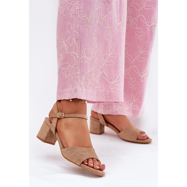 EVento Eco Suede Classic Women's High Heels Beige Sandals 2