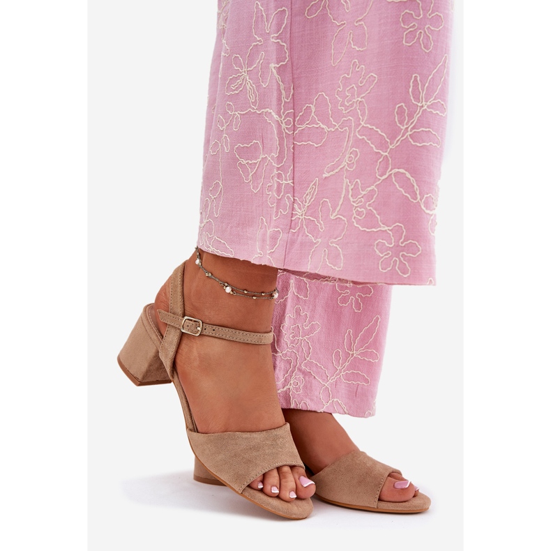 EVento Eco Suede Classic Women's High Heels Beige Sandals 1