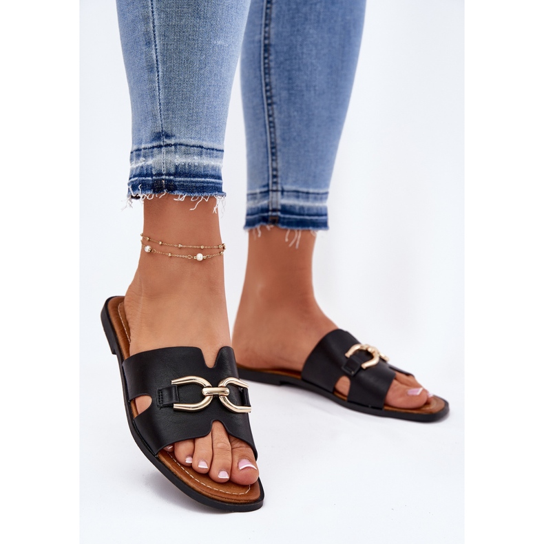 EVento Platta kvinnors tofflor med en dekorativ detalj svart 2