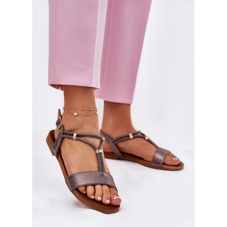 S.Barski Kvinnors platta sandaler med S. Barski KV51-120 grafitband silver- 2