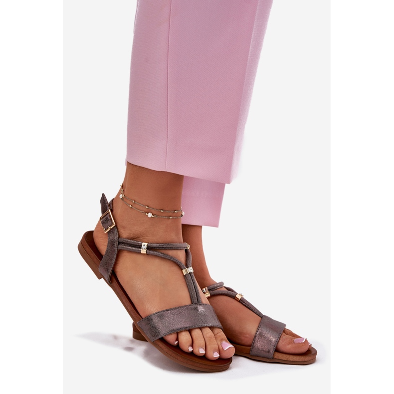 S.Barski Kvinnors platta sandaler med S. Barski KV51-120 grafitband silver- 1