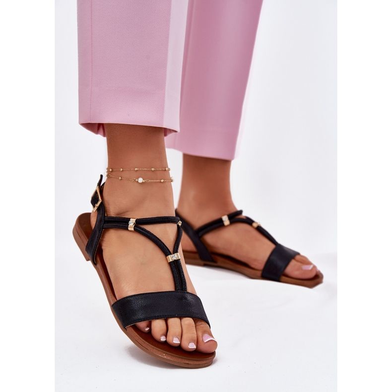 S.Barski Kvinnors platta sandaler med ränder S. Barski KV51-120 svart 2