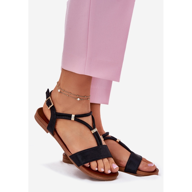 S.Barski Kvinnors platta sandaler med ränder S. Barski KV51-120 svart 1