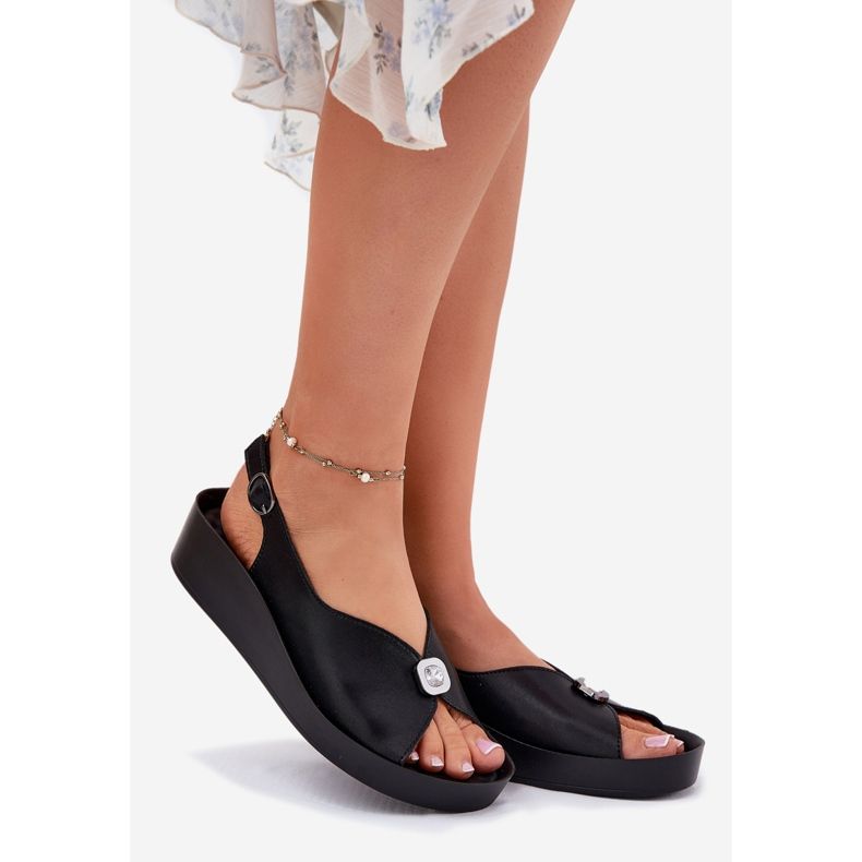 S.Barski Kvinnors lädersandaler på kil och plattform S. Barski KV51-020 svart 1