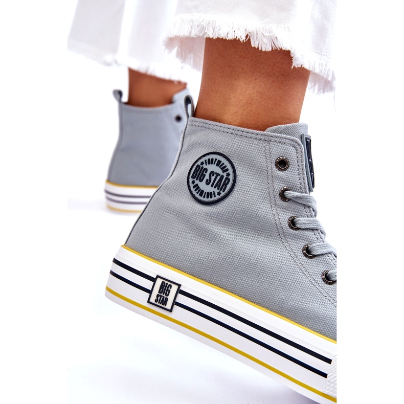 Kvinnors höga material sneakers på Big Star LL274188 Platform ljusblå 3