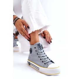 Kvinnors höga material sneakers på Big Star LL274188 Platform ljusblå 4