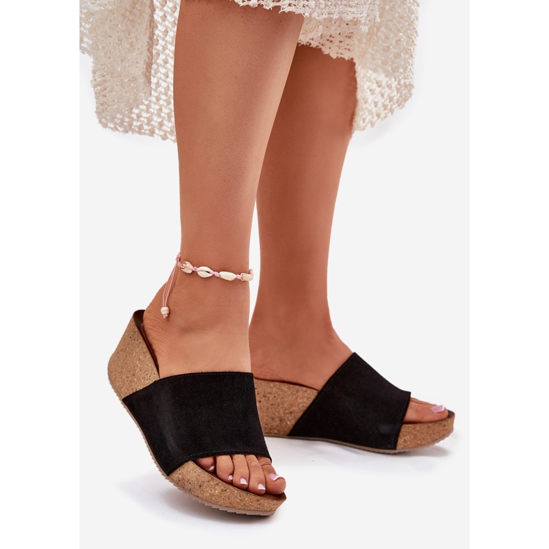 Zazoo 40311 Suede Kvinnors tofflor på korkkilarna svarta kilar 1