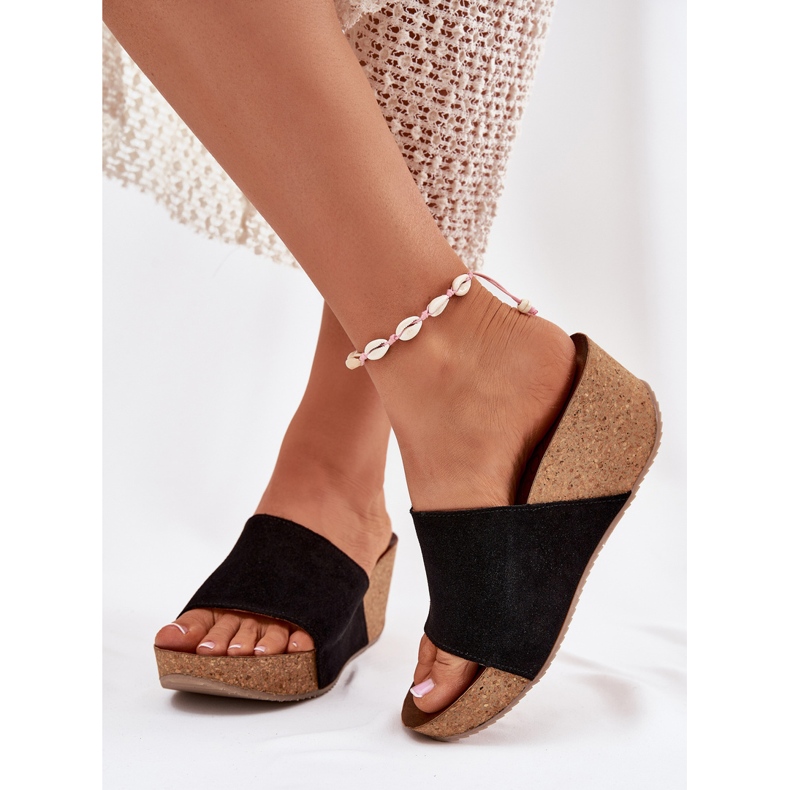 Zazoo 40311 Suede Kvinnors tofflor på korkkilarna svarta kilar 2