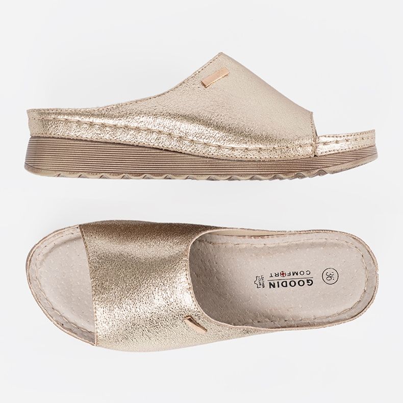 Goodin Kvinnors guldflip flops på plattformen gyllene 1