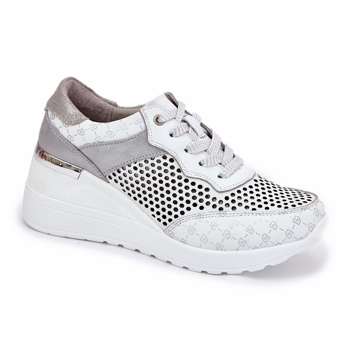 Läder openwork sportskor sneakers on wedge s.barski lr51-641 vit 2