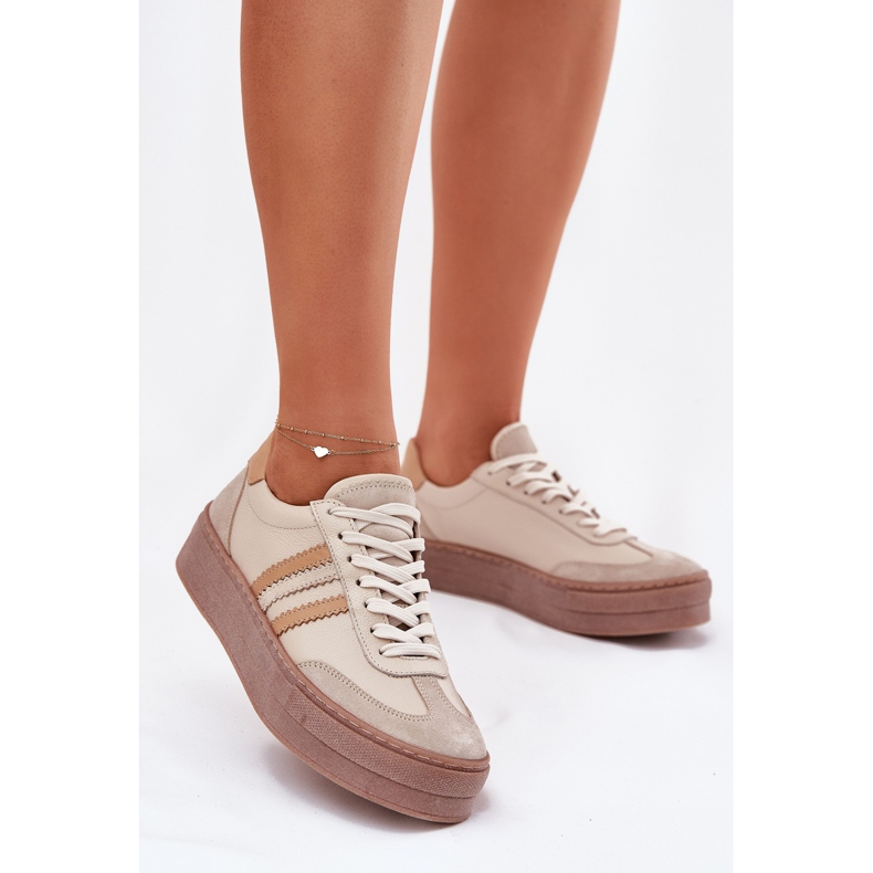 Kvinnors lädersneakers på Zazoo N1234 Beige -plattformen 2