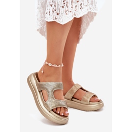 Inna Dekorerade kvinnors flip flops på guldplattformen gyllene 1