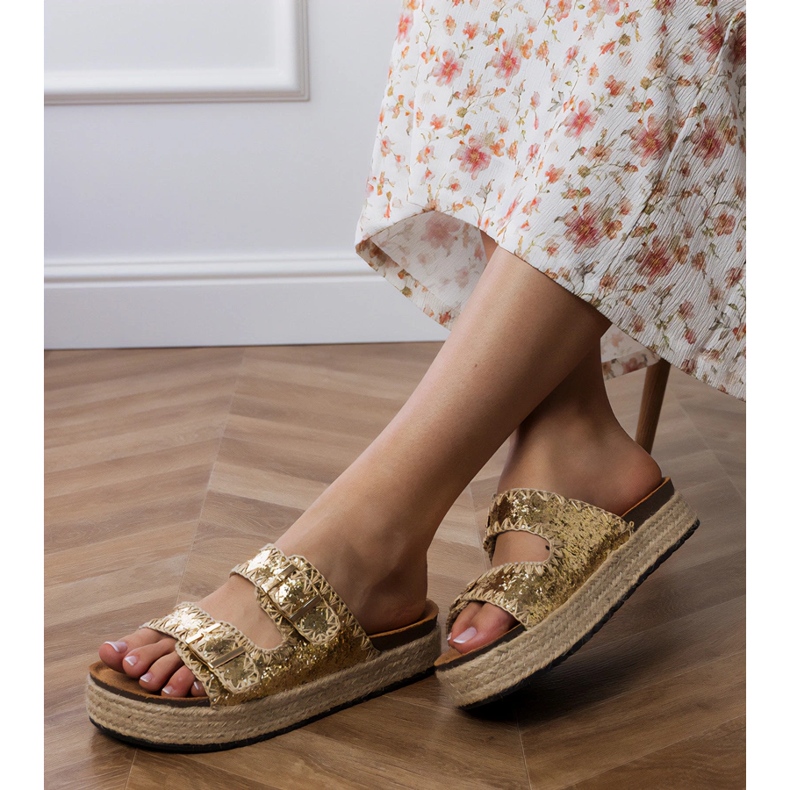 Golden Slippers Espadrilles med spännen gyllene 2