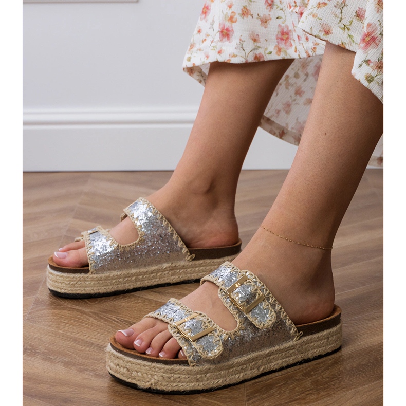 Silver Glitter Espadrilles med spännen 1