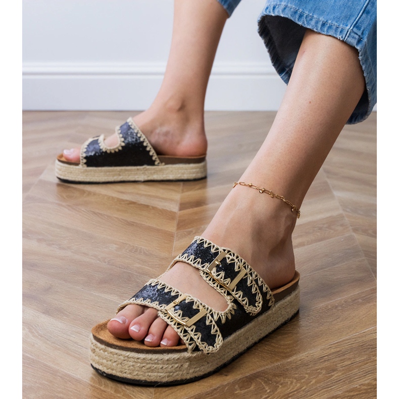 Black Espadrilles glitter med spännen svart 2