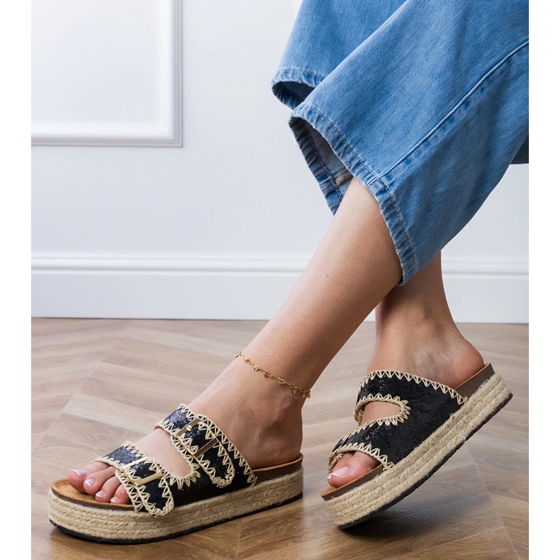 Black Espadrilles glitter med spännen svart 1