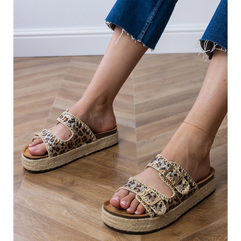 Leopard tofflor espadrilles med spännen brun 1
