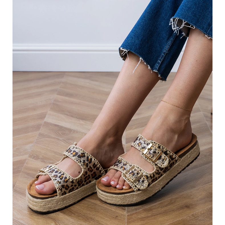 Leopard tofflor espadrilles med spännen brun 2