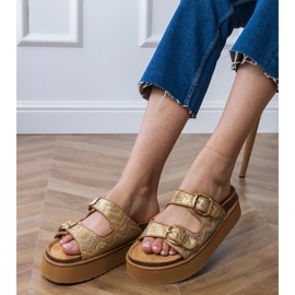 Gyllene flip flops med klämmor på ränder 2