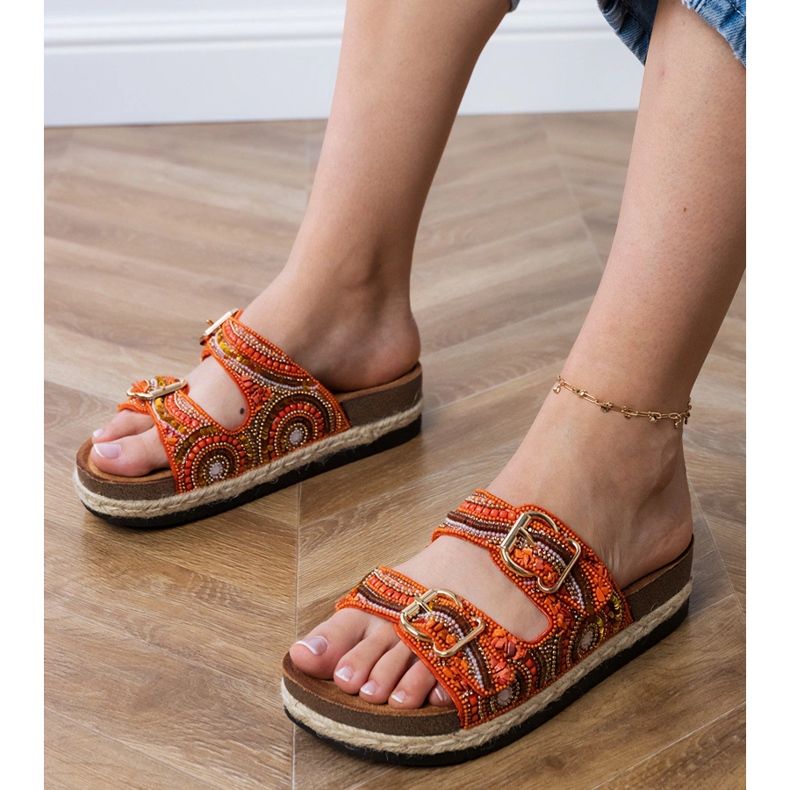 Orange etniska flip flops med klämmor på ränder 1