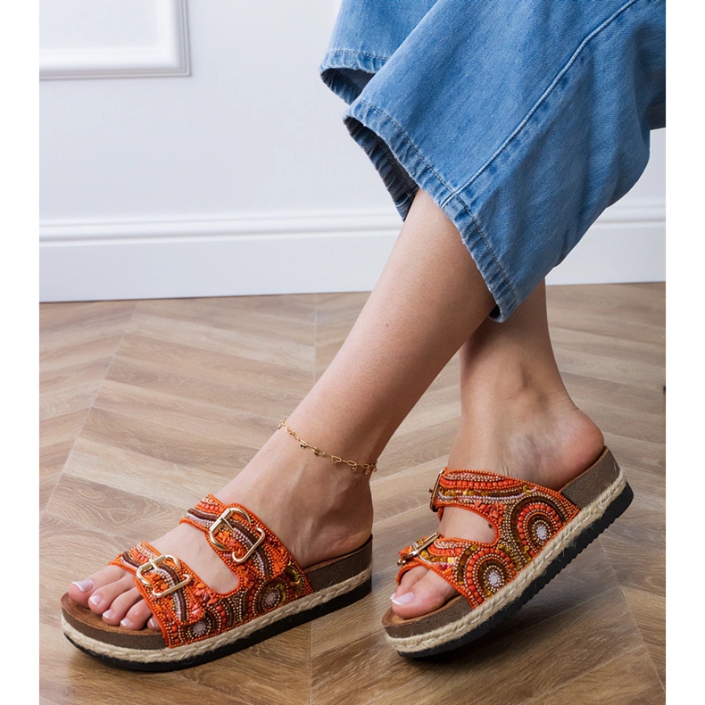 Orange etniska flip flops med klämmor på ränder 2