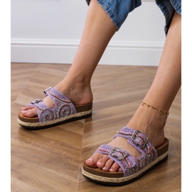 Lila etniska flip flops med klämmor på ränder violett 1