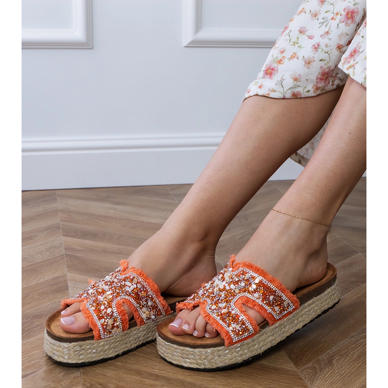 Orange espadrilles med zirkoner och stenar 2