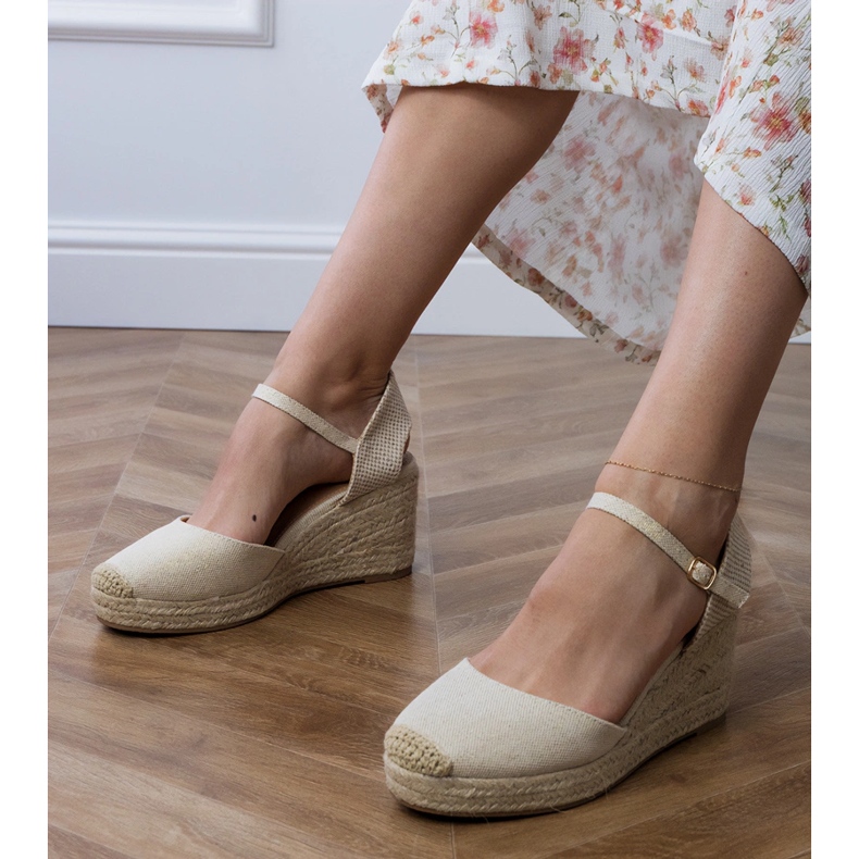 Beige Sandals Espadrilles on Wedge 1