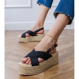 Svarta espadrilles sandaler på plattformen med ränder 2