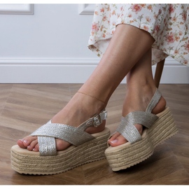 Silver Espadrille Sandals på en plattform med ränder 2
