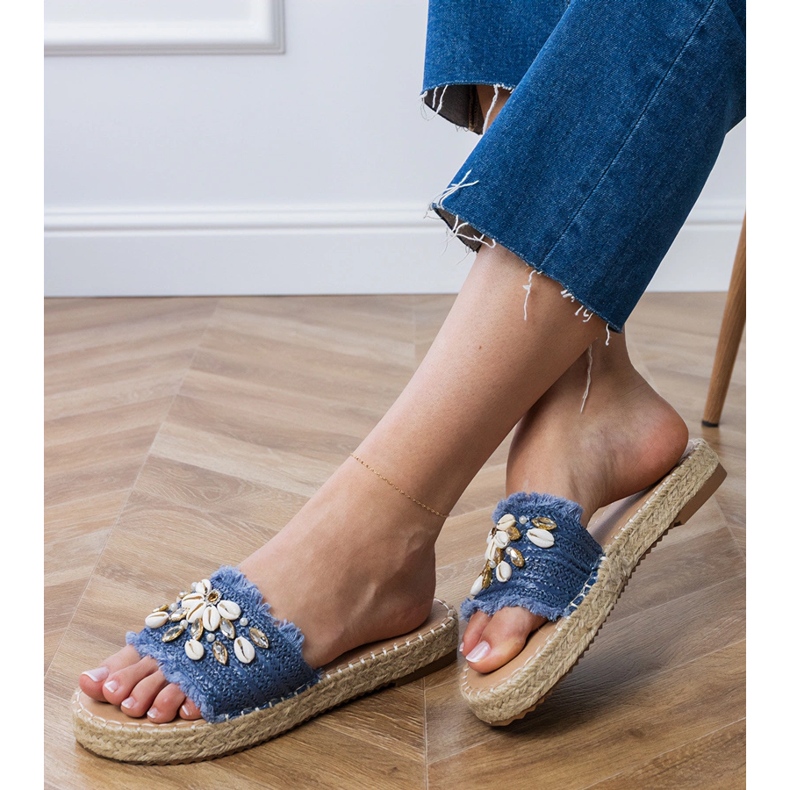 Blå espadrille flip flops med skal 2