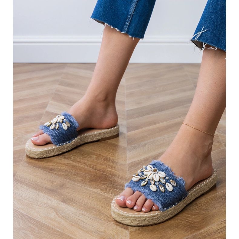 Blå espadrille flip flops med skal 1