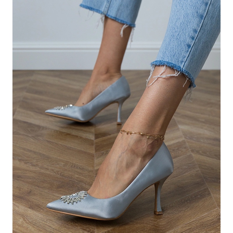 Silversatinpumpar med zirkoner silver- 2