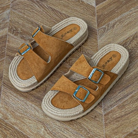 Brun platt flip flops med ränder klämmor 7