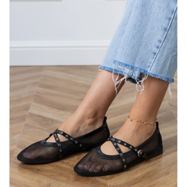 Black Mesh Ballerinas med ett dekorativt spänne svart 2