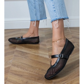 Black Mesh Ballerinas med ett spänne svart 1