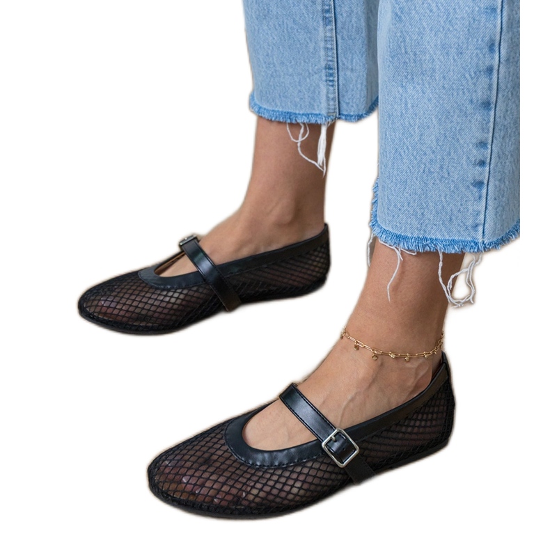 Black Mesh Ballerinas med ett spänne svart 2
