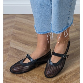 Black Mesh Ballerinas med ett spänne svart 3